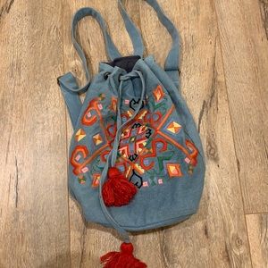 Denim Floral Embroidery Denim Bag